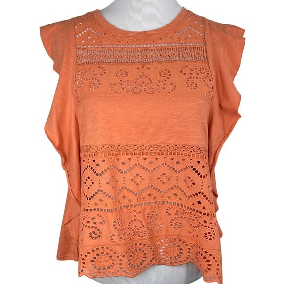 Anthropologie Tops - Anthropologie NWT, Flutter Sleeve, Sustainable Lace Eyelet Top, Size Medium